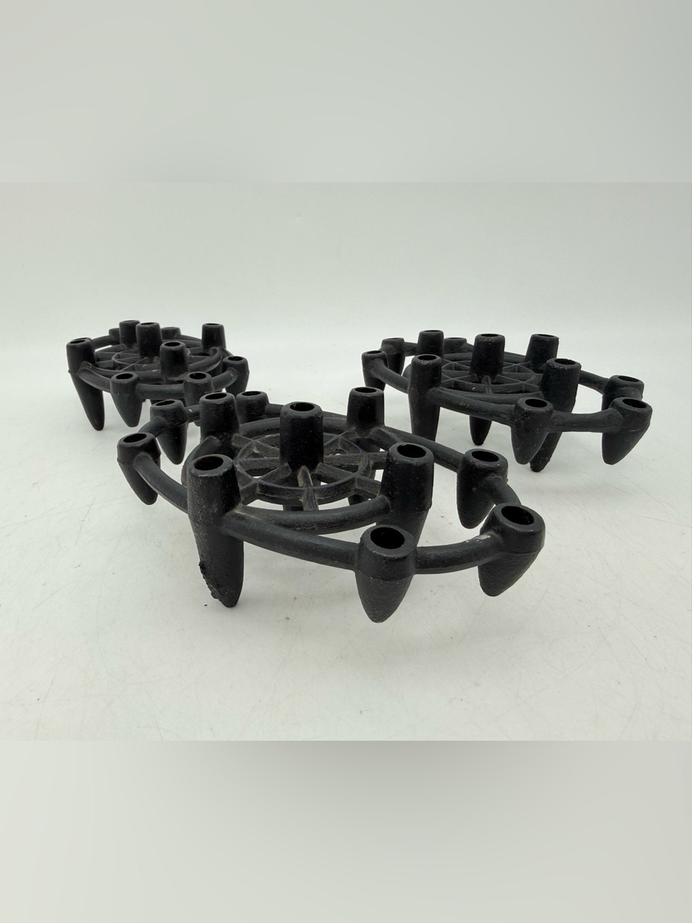 Set of three Vintage Midcentury Modern Cast Iron Taper Candle Holder oval design